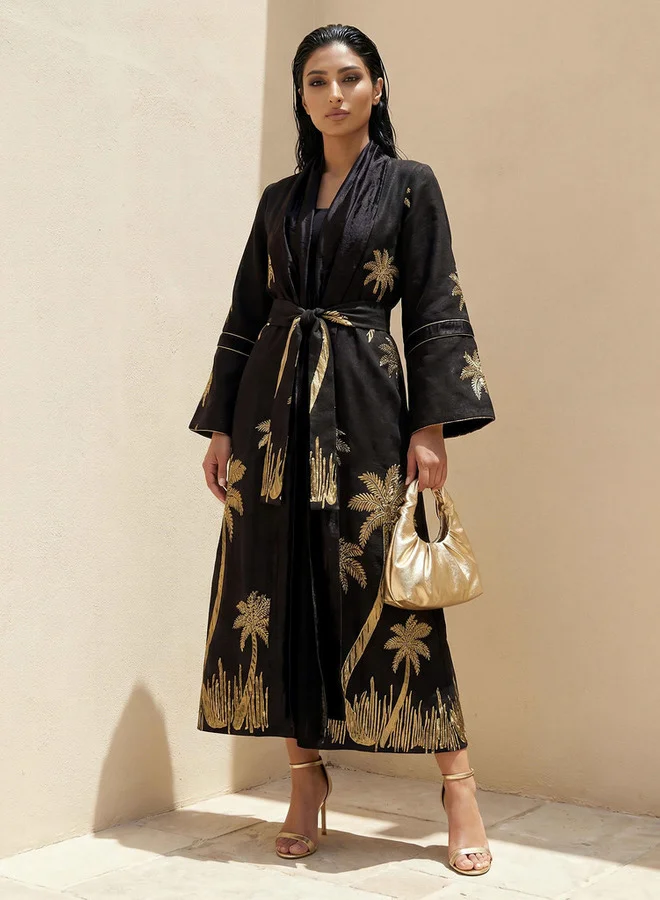 ايكونيك Iconic Relaxed Fit Jacquard Shrug with Tie-Up Belt